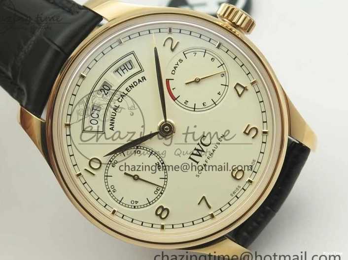 MIROTIME 0422 Thermal Portuguese Real PR Real Annual Calendar IW503501 RG ZF 1:1 Best Edition White Dial on Black Leather Strap A 7150